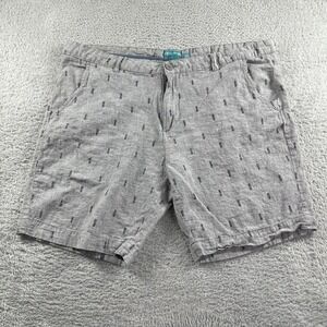 Tenth Ocean Linen Shorts‎ Mens 40 Gray Pattern  7" Light Weight Pineapples